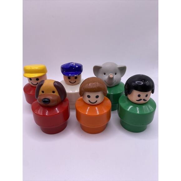 Fisher-Price Other - Vintage 1990 Fisher Price Chunky Little People set of 6 (4 People, 2 Animals)